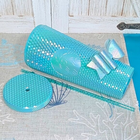 NWT Starbucks - Turquoise aka Blue Summer Bling Studded Venti - Indonesia  w/Bow - Picture 3 of 6
